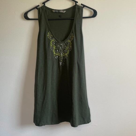 Athleta Embroidered Cotton V-neck Tank Green Size Medium - Picture 2 of 7